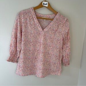 Cynthia Rowley Pink Floral 3/4 Sleeve V-neck Flowy Blouse Women's XS
